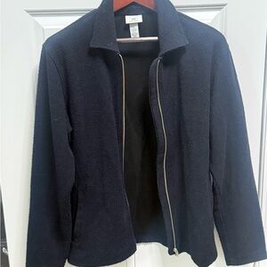 H&M Navy Textured Fleece Zip Jacket